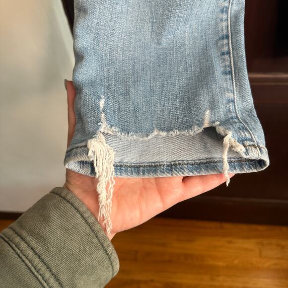 FRAME Denim | Le High Straight Light Blue Chewed Hem Straight Jeans Laskey  | 26 - Picture 3 of 7